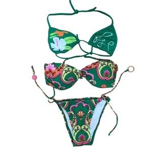 Recco Brazilian Tropical/Floral Green Bikini Set New With Tags